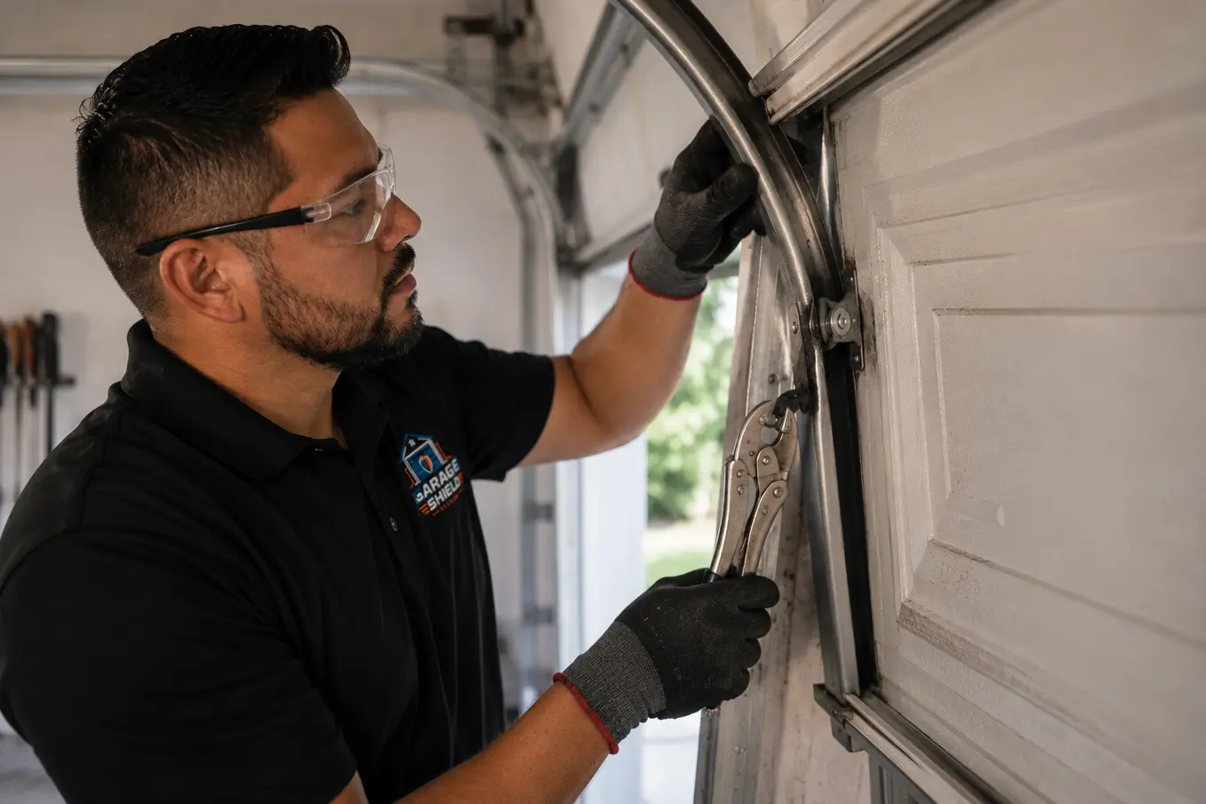 Our team repairs the garage door off track